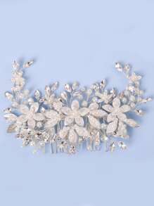 1pc Elegant Handcrafted Faux Pearl & Flower Hair Comb With Crystal Decor For Wedding, Party, Birthday, Prom Tiaras