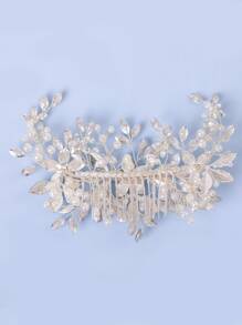 1pc Elegant Handcrafted Faux Pearl & Flower Hair Comb With Crystal Decor For Wedding, Party, Birthday, Prom Tiaras