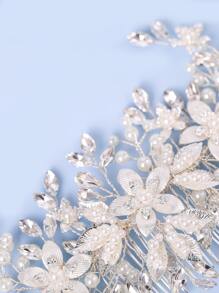 1pc Elegant Handcrafted Faux Pearl & Flower Hair Comb With Crystal Decor For Wedding, Party, Birthday, Prom Tiaras