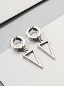 Fashionable and Popular 1pair Men Triangle Decor Ear Cuff Stainless Steel Punk Hip Pop Style for Jewelry Gift and for a Stylish Look - Silver - View 2