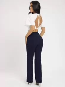 SHEIN PETITE 高腰喇叭褲 - 藏蓝色 - 查看 2