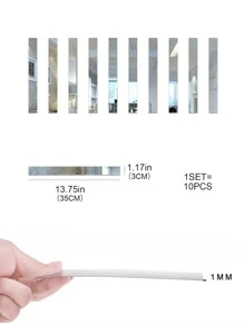 10 piezas Pegatinas de espejo decorativo con líneas largas reflectantes de acrílico, calcomanías de arte 3D autoadhesivas para decorar paredes de sala de estar, baño, oficina en casa, decoración de primavera para refrescar tu hogar, pegatinas de decoración de ramas, decoración de pared, calcomanías de vinilo para decoraciones del hogar - Plateado - Ver 4