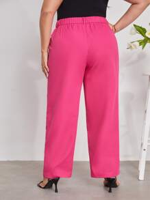 SHEIN Essnce Quần Plus Size Túi màu trơn Thanh lịch - Màu Hồng Tươi - Xem 2