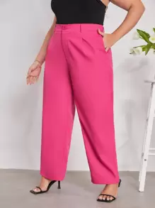 SHEIN Essnce Quần Plus Size Túi màu trơn Thanh lịch - Màu Hồng Tươi - Xem 5