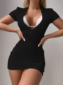 SHEIN Swim Summer Beach Plain Textured Cover Up - Black - View 1