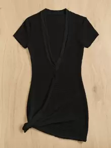 SHEIN Swim Summer Beach Plain Textured Cover Up - Black - View 5