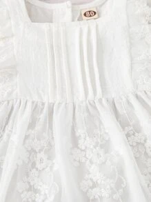 Baby Scallop Trim Button Back Contrast Lace Flared Hem Dress - White - View 7