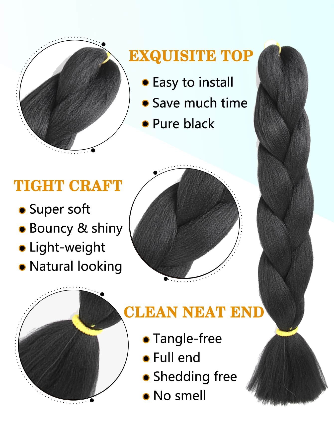 Miniatura 3 de 3 piezas Trenza de pelo sintético natural largo Negro