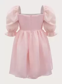 SHEIN MOD Plus Square Neck Puff Sleeve Dress - Baby Pink - View 2