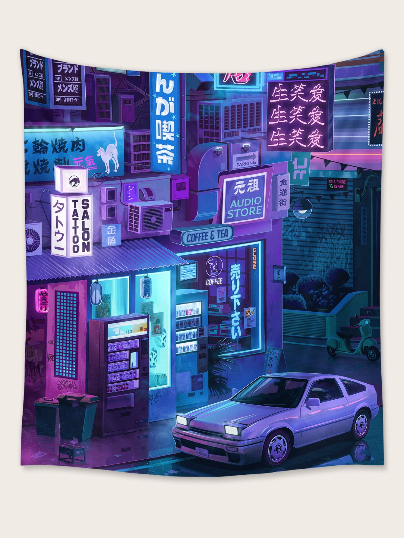 SHEIN X Mr Melville Japanese Street Print Tapestry