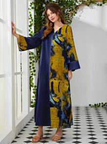 Al Najma Váy Ả Rập Cà vạt nhuộm Khiêm tốn - Màu xanh hải quân - Xem 1