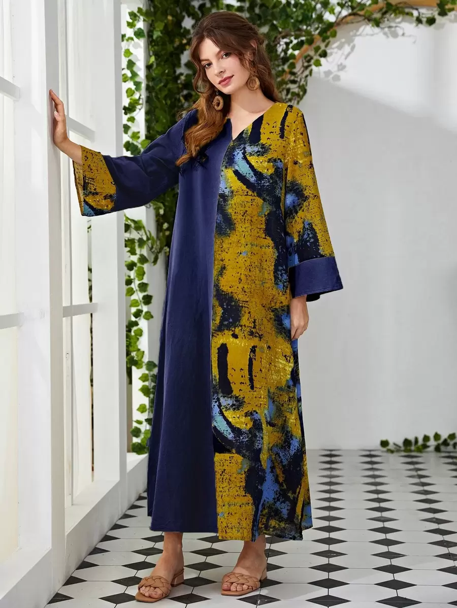 Al Najma Váy Ả Rập Cà vạt nhuộm Khiêm tốn - Màu xanh hải quân - Xem 1