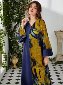 Al Najma Váy Ả Rập Cà vạt nhuộm Khiêm tốn - Màu xanh hải quân - Xem 3