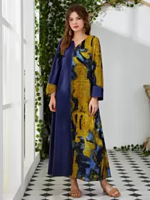 Al Najma Váy Ả Rập Cà vạt nhuộm Khiêm tốn - Màu xanh hải quân - Xem 4