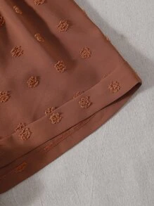 SHEIN VCAY 前繫帶圓點上衣和紙袋腰短褲套裝 - 亮橙色 - 查看 5