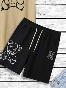 Manfinity Hypemode Men Bear Print Tee & Drawstring Waist Shorts - Multicolor - View 3