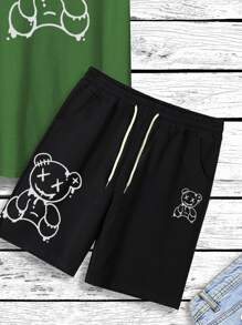 Manfinity Hypemode Camiseta con estampado de oso con shorts de cintura con cordón - Multicolor - Ver 5