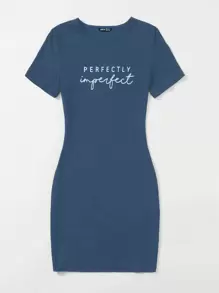 Flirla Plus Letter Graphic Bodycon Dress - Navy Blue - View 4