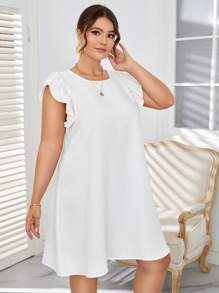 SHEIN VCAY Plus Ruffle Sleeve Tunic Dress - White - View 3