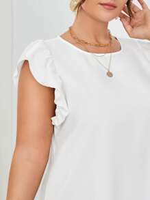SHEIN VCAY Plus Ruffle Sleeve Tunic Dress - White - View 6