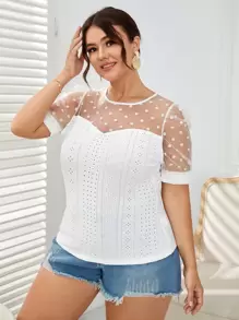 SHEIN Privé Parte superior con bordado de ojal con estampado de lunares, para verano - Blanco - Ver 3