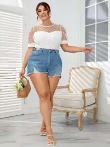 SHEIN Privé Parte superior con bordado de ojal con estampado de lunares, para verano - Blanco - Ver 5