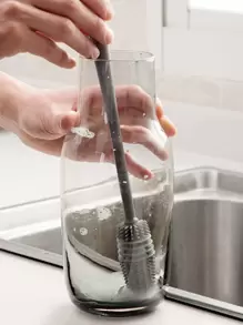 矽膠杯刷杯子玻璃廚房清潔工具長柄飲料瓶玻璃杯子清潔刷 - 灰色 - 查看 1