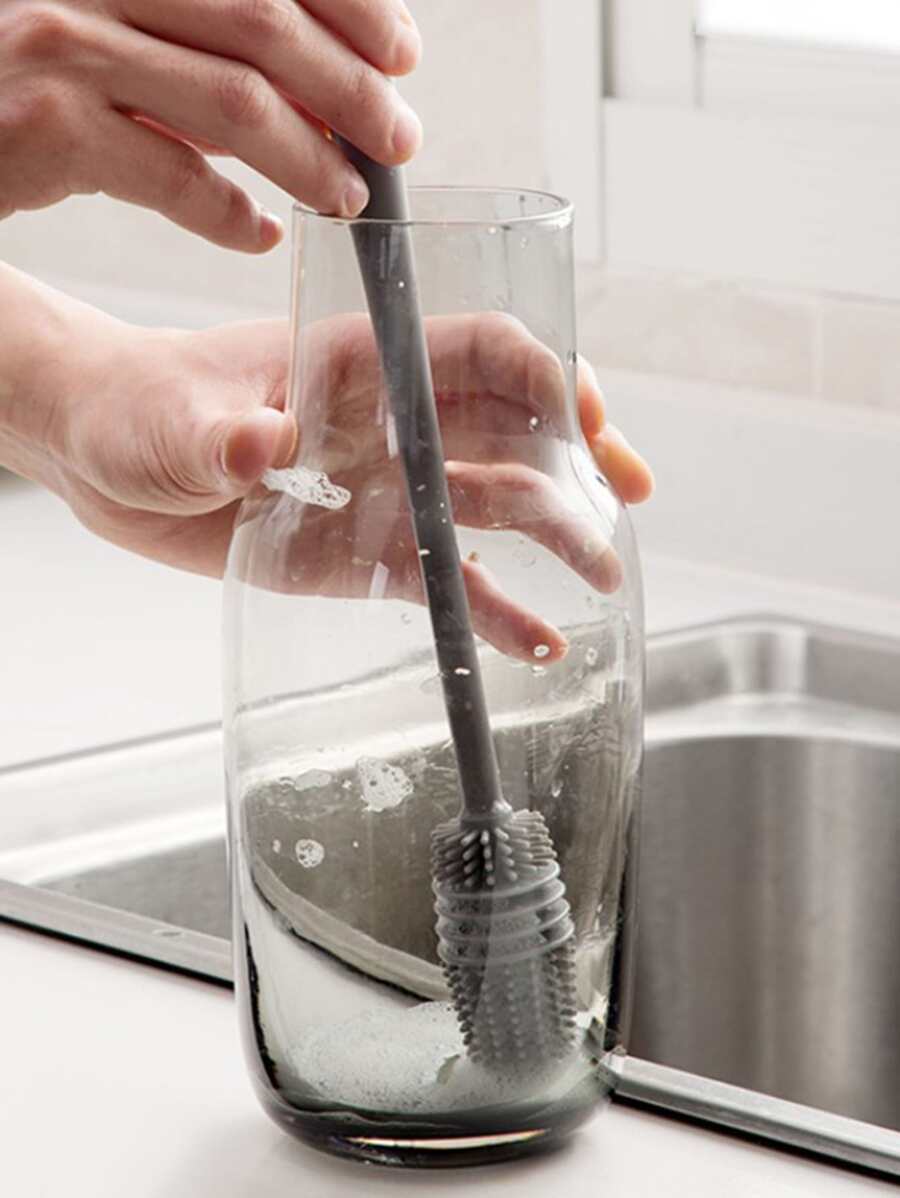 矽膠杯刷杯子玻璃廚房清潔工具長柄飲料瓶玻璃杯子清潔刷 - 灰色 - 查看 1