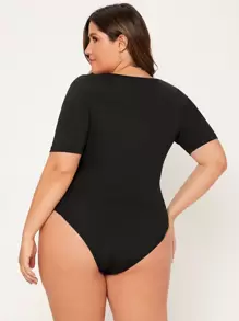 SHEIN BASICS Plus Solid Scoop Neck Bodysuit - Black - View 2