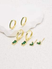 3對方晶鋯石裝飾耳環銅首飾類 - 金黃色 - 查看 2