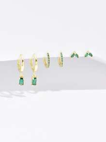 3對方晶鋯石裝飾耳環銅首飾類 - 金黃色 - 查看 4