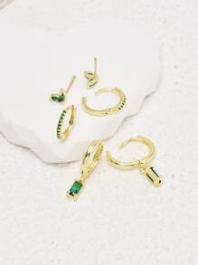 3對方晶鋯石裝飾耳環銅首飾類 - 金黃色 - 查看 5