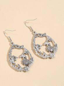 Bông tai thả trang trí hoa & ếch - Màu Bạc Cổ - Xem 2