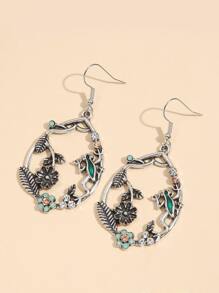 Bông tai thả trang trí hoa & ếch - Màu Bạc Cổ - Xem 4