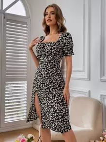 Pariaura 方領泡泡袖小碎花洋裝 - 彩色 - 查看 3