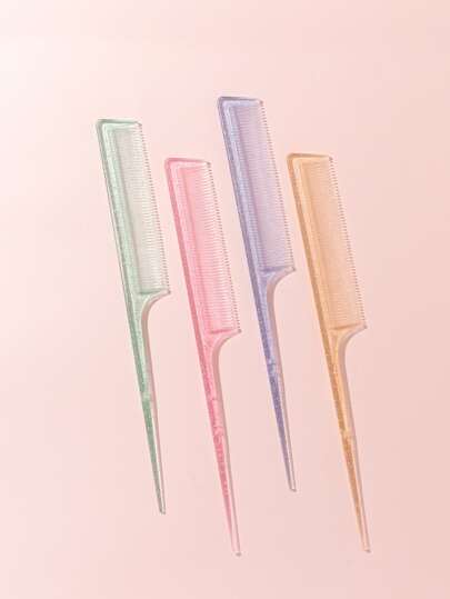Pink Dry & Wet Use Rat Tail Comb 1pc Medium Plastic Novelty Glitter Rat Tail /Pointed Tail Transparent Fine Teeth Easy Storage For Dresser, Bathroom, Vanity & Countertop, Hair Brush/ Hair Comb, Hair Brush, Comb, Hair Tools, Hair Products And Accessories For Barber Salon Beauty Back To School, Travel Holiday Essentials, Hair Accessories