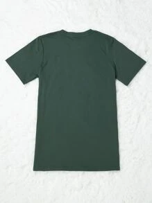 Flirla Plus Mountain And Floral Print Tee Graphic Tees Women Tops - Dark Green - View 2