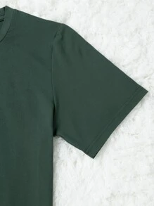 Flirla Plus Mountain And Floral Print Tee Graphic Tees Women Tops - Dark Green - View 3