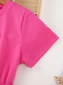 Toddler Girls Curved Hem Belted Tee Dress - Hot Pink - View 4