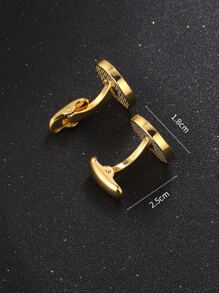 1对时尚简约不锈钢男士几何图案圆形袖扣，正式衬衫袖扣，婚礼西装袖扣，男士父亲节生日礼物 - 金黃色 - 查看 3