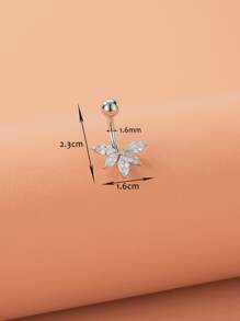 1 anillo de ombligo de acero inoxidable con hoja en forma de abanico y colgante de circonita cúbica, adecuado para mujeres - Plateado - Ver 3