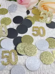 100片/套 50岁生日里程碑主题桌饰，优雅黑金银闪光五彩纸屑，庆祝50周年庆典装饰 - 彩色 - 查看 2