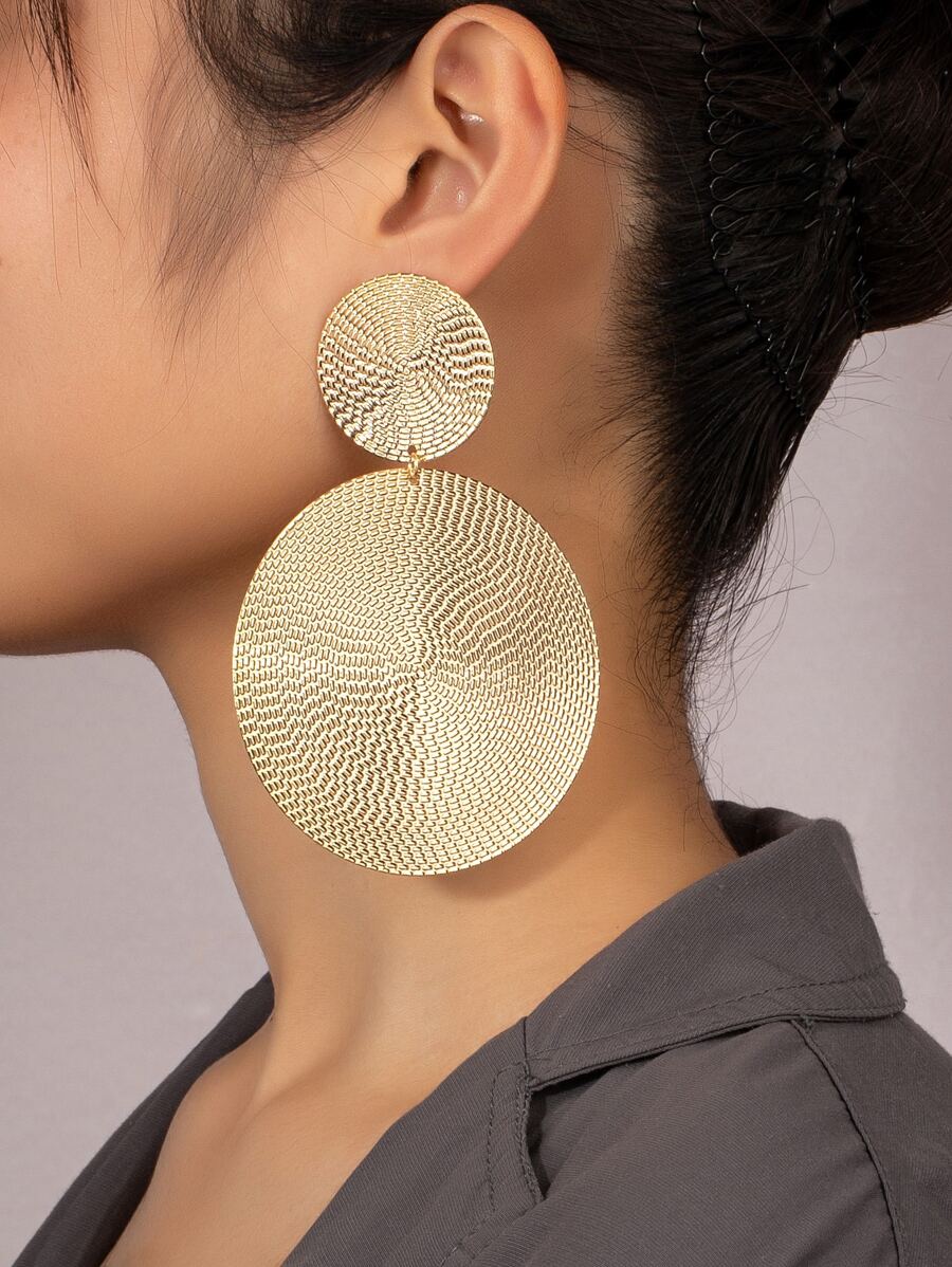 Round Decor Drop Earrings - Yellow Gold - View 1