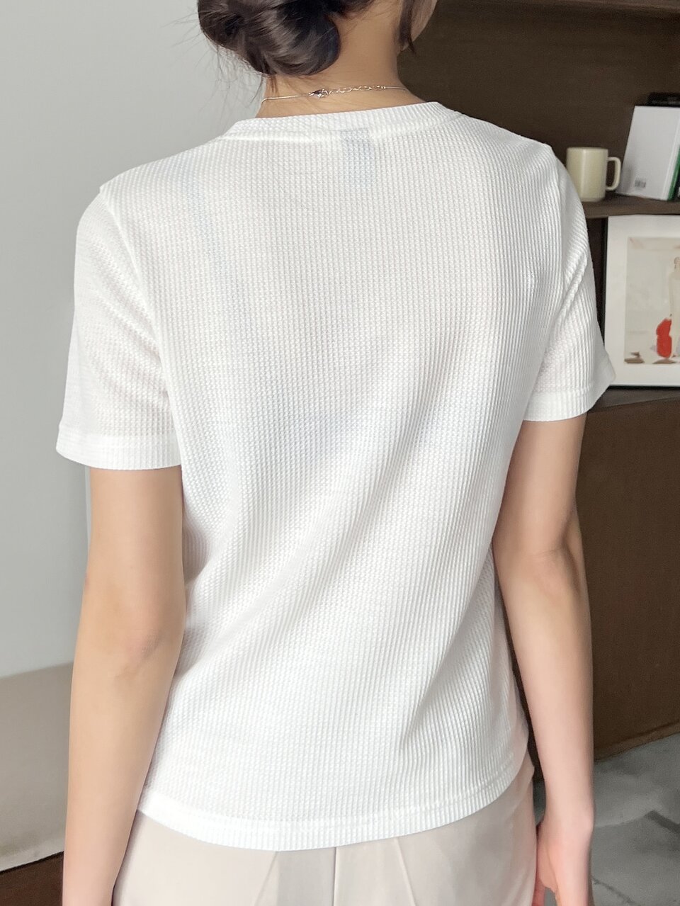 Waffle Knit Asymmetrical Hem Solid Tee