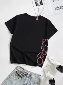 INAWLY Camiseta gráfica con dibujos animados y lemas: "Las rosas son rojas, me voy a la cama" Tops gráficos para mujeres - Negro - Ver 2