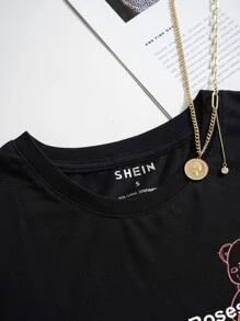 INAWLY Camiseta gráfica con dibujos animados y lemas: "Las rosas son rojas, me voy a la cama" Tops gráficos para mujeres - Negro - Ver 5