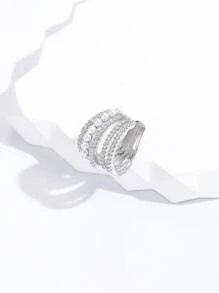 1 件时尚多层锆石耳夹耳环，高端触感 - 銀色 - 查看 2