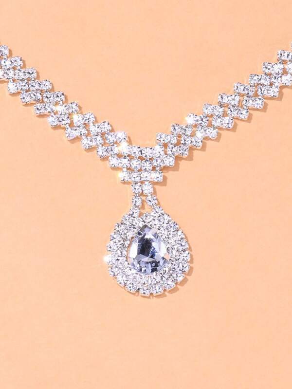 Rhinestone Waterdrop Charm Necklace & Drop Earrings SHEIN USA