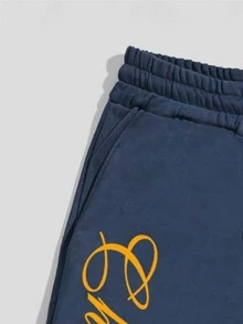 Manfinity Men Letter Graphic Drawstring Waist Joggers - Navy Blue - View 3