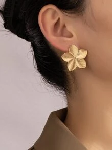 一对花叶几何耳环，适合日常佩戴 - 金黃色 - 查看 1